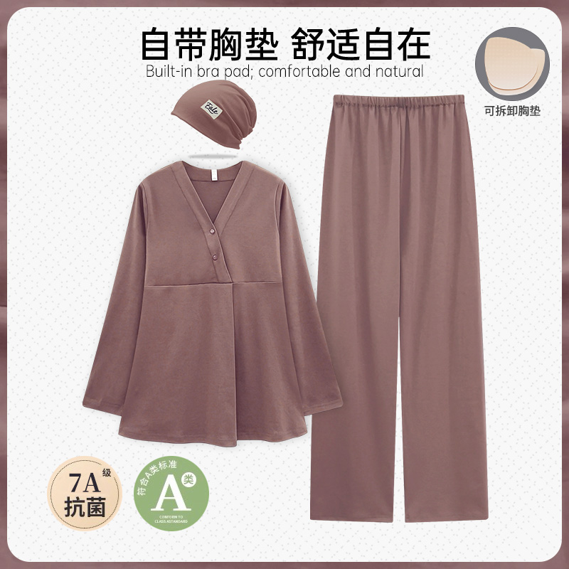 送月子帽-带胸垫月子服冬厚款孕妇哺乳睡衣产后产妇家居服秋冬季