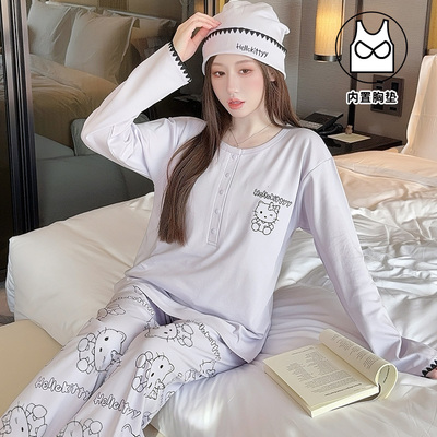帽子带胸垫月子服纯棉哺乳睡衣产后孕妇春秋冬季产妇家居服可外穿 — 3