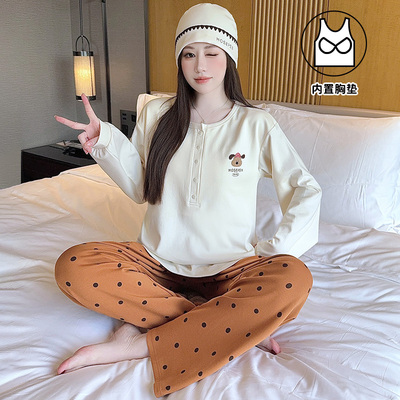 帽子带胸垫月子服纯棉哺乳睡衣产后孕妇春秋冬季产妇家居服可外穿 — 8