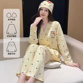 哺乳睡衣孕妇家居服 薄款 送帽子 带胸垫月子服纯棉全棉吸汗春夏季