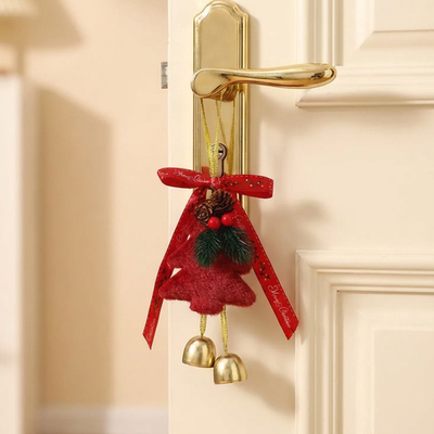 红色圣诞树小铃铛车挂场景装饰品