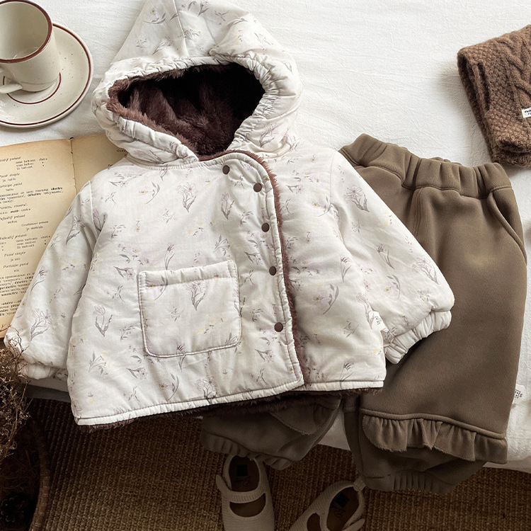幼幼童加绒加厚碎花棉袄外套