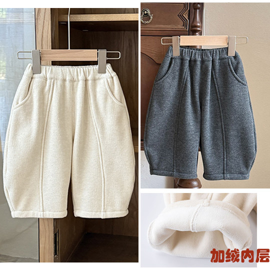 25冬男童女童一体绒针织棉弯刀裤婴童宝宝弧形加绒萝卜裤卫裤8