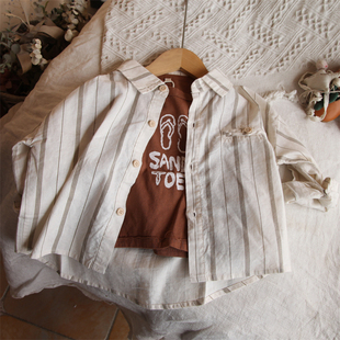 25秋男童女童苎麻条纹衬衫衬衣儿童复古文艺棉麻防晒衫开衫外套