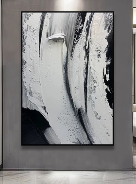 手绘油画黑白时空现代装饰画