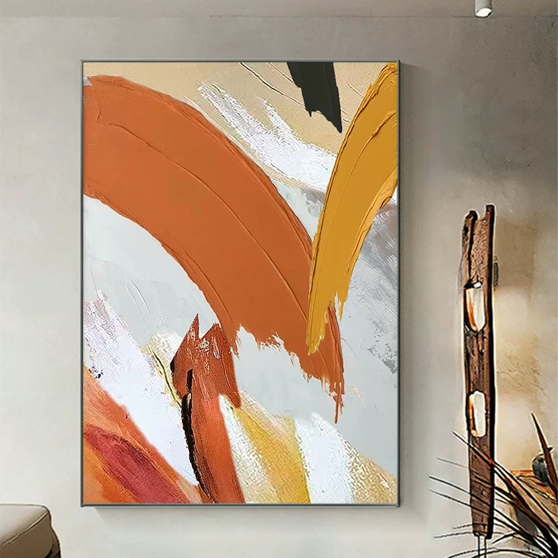 手绘油画《漫橙》大芬油画村玄关楼梯过道挂画卧室书房客厅装饰画图片