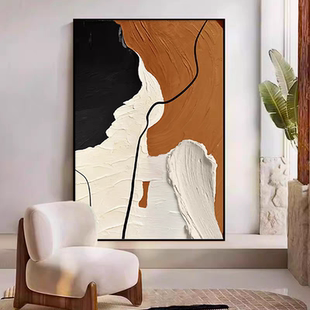 手绘油画现代简约橙色客厅沙发背景装 饰画立体肌理玄关挂画