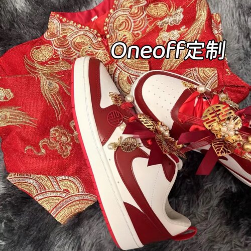 定制球鞋Nike Court Borough福禄鸳鸯吉祥秀禾女子中式红婚鞋板鞋