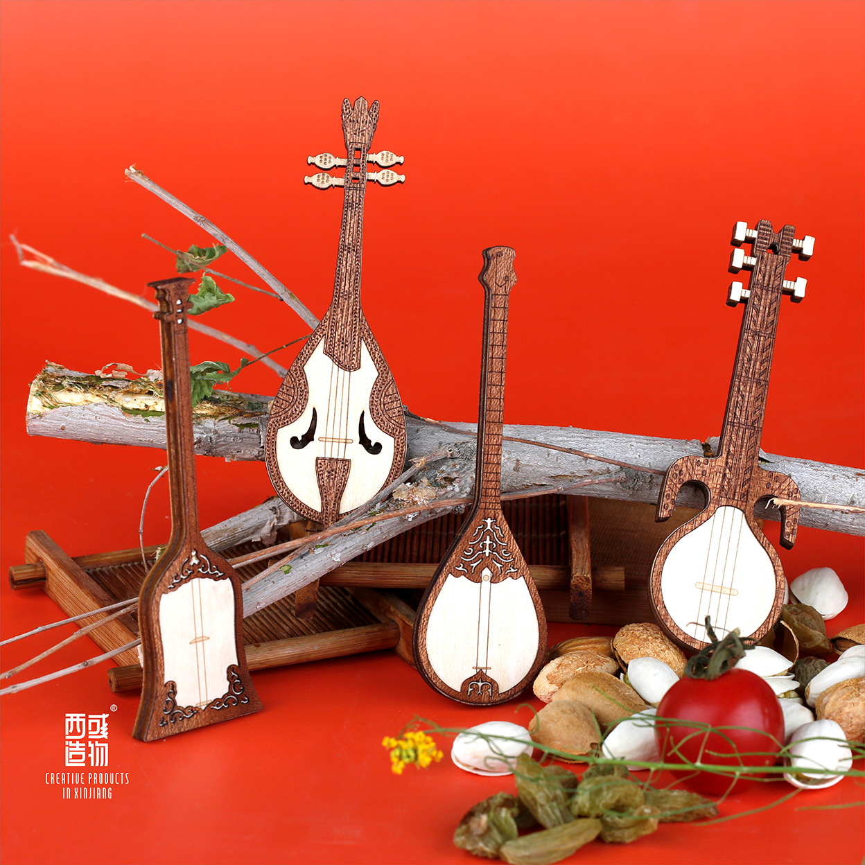 新疆文创木质乐器冰箱贴纪念品