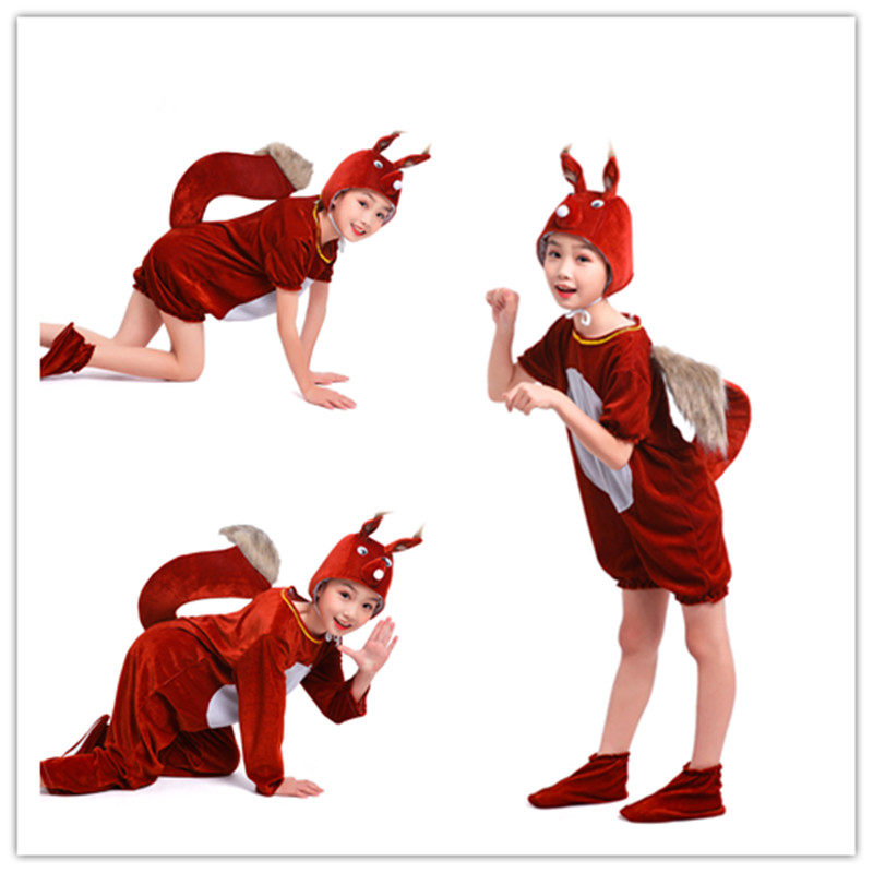 新款幼儿卡通造型舞台剧小松鼠演出服装儿童动物表演服小松鼠可爱图片
