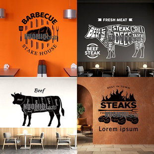 牛排墙贴美式复古steak牛肉分割西餐厅生鲜超市黄牛火锅防水贴纸