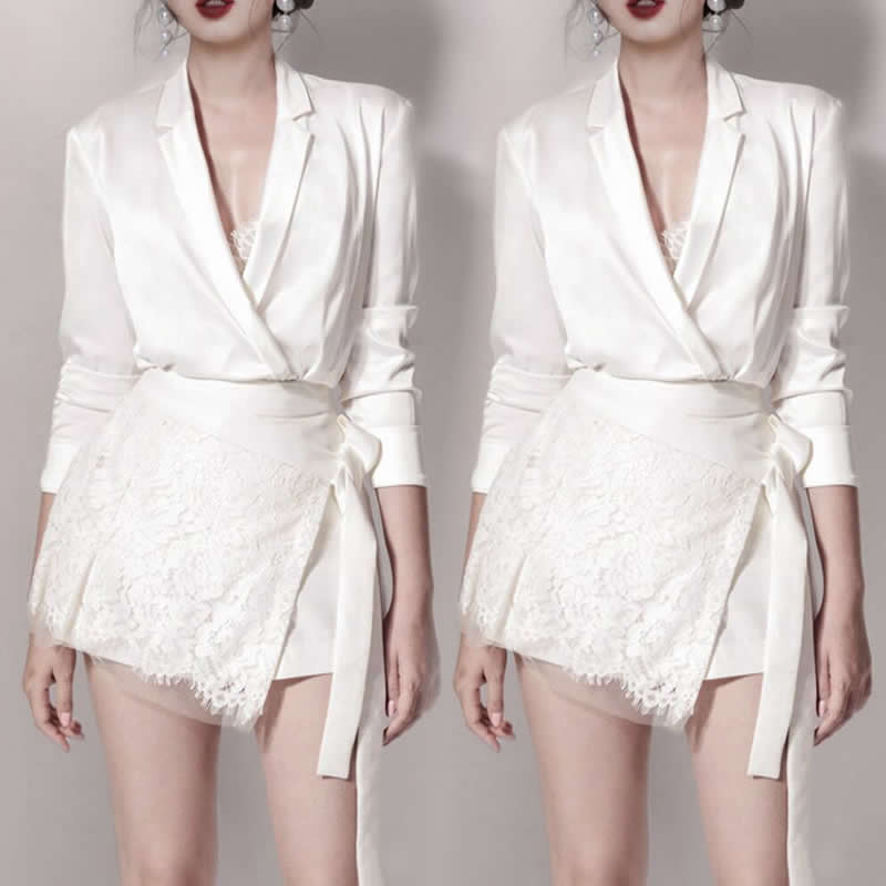 春装2023款女装白色性感连衣裙气质套装裙修身两件套法国小众洋气