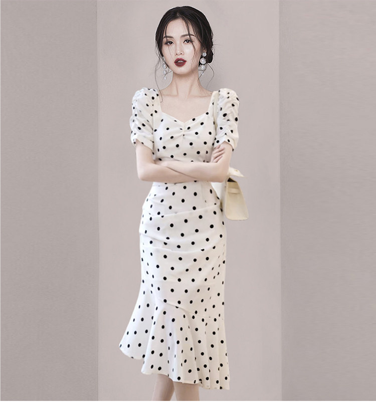 法式小众设计感波点包臀鱼尾裙2024夏季新款女装轻熟女人味连衣裙