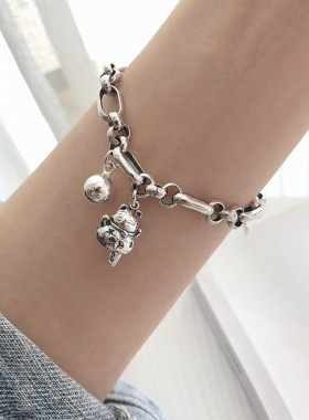 925纯银招财猫手链女ins小众设计泰银学生复古冷淡风气质饰品全新