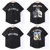 网眼透气 开衫 男女同款 运动棒球短袖 潮流美式 欧美说唱黑怕