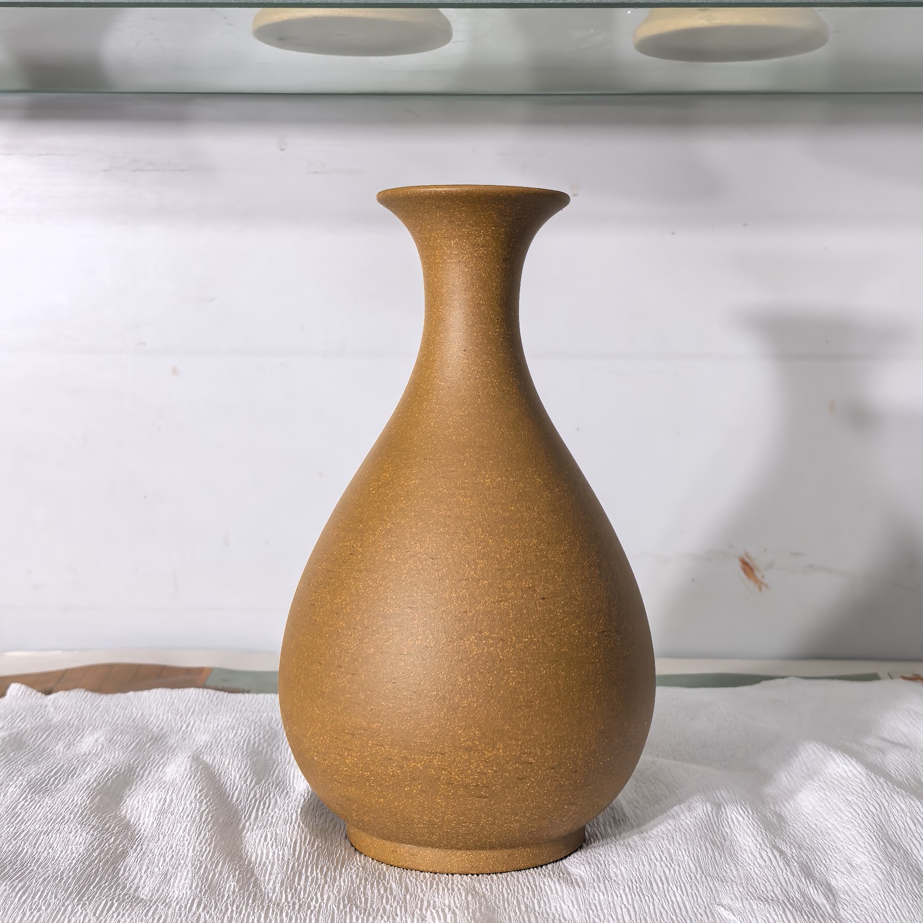 满意紫砂全手工制作精品蟹黄段泥光器台面花瓶22×6.5