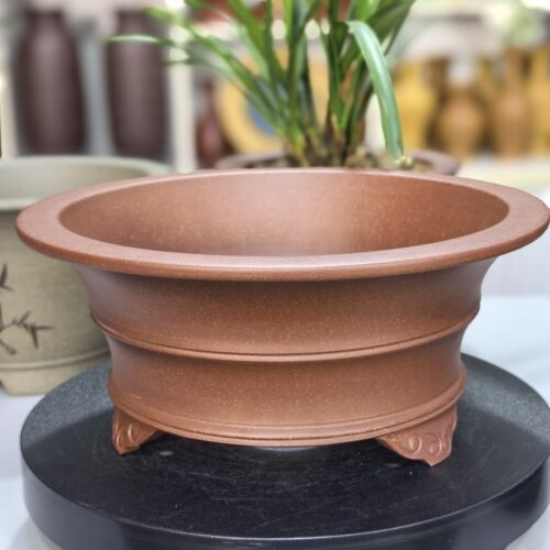 满意紫砂全手工制作精品粗砂紫红泥光器竹节盆口28高12卖掉可定制