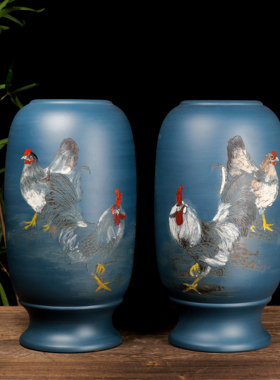 满意紫砂全手工制作精品大号刻绘花瓶粉浆工艺39×20×9现货一对