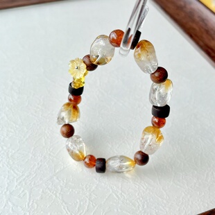 《梨花落》天然黄阿赛原石随型手串降真香石榴石金珀