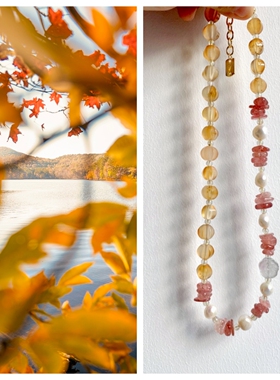 玛瑙瓜珠草莓晶珍珠项链小众设计