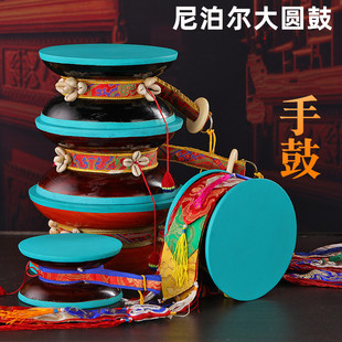 尼泊尔手工手鼓藏传圆鼓 法器音色清脆佛堂供奉圆鼓大号多款式