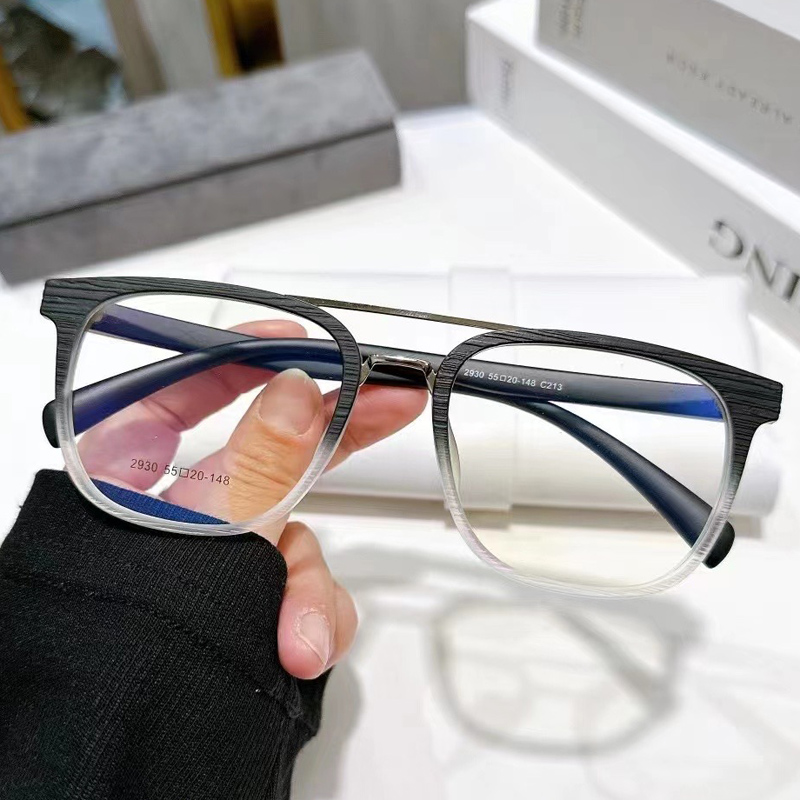 复古双梁大框眼镜 男女网红同款仿木纹平光近视眼镜框 tr文艺黑框