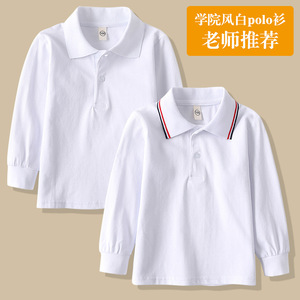 巴拉儿童白色t恤长袖中大童纯棉女春秋打底衫校服polo衫翻领T恤