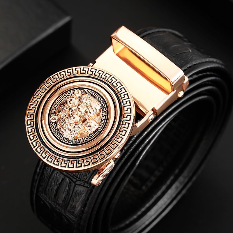 腰带男士皮带二层真皮自动扣时尚休闲老虎头鳄鱼纹中青年韩版裤带