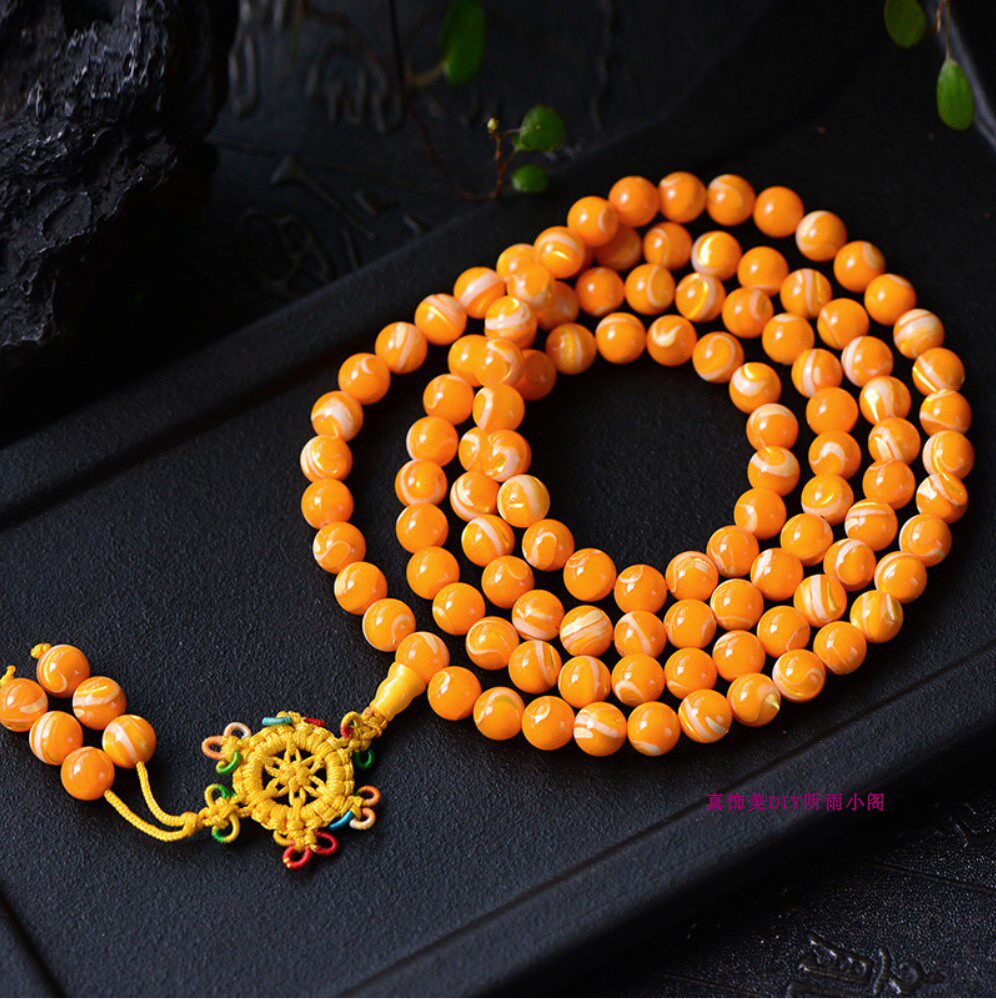 包邮正品天然金丝贝108颗佛珠手链项链 时尚毛衣链饰品手串