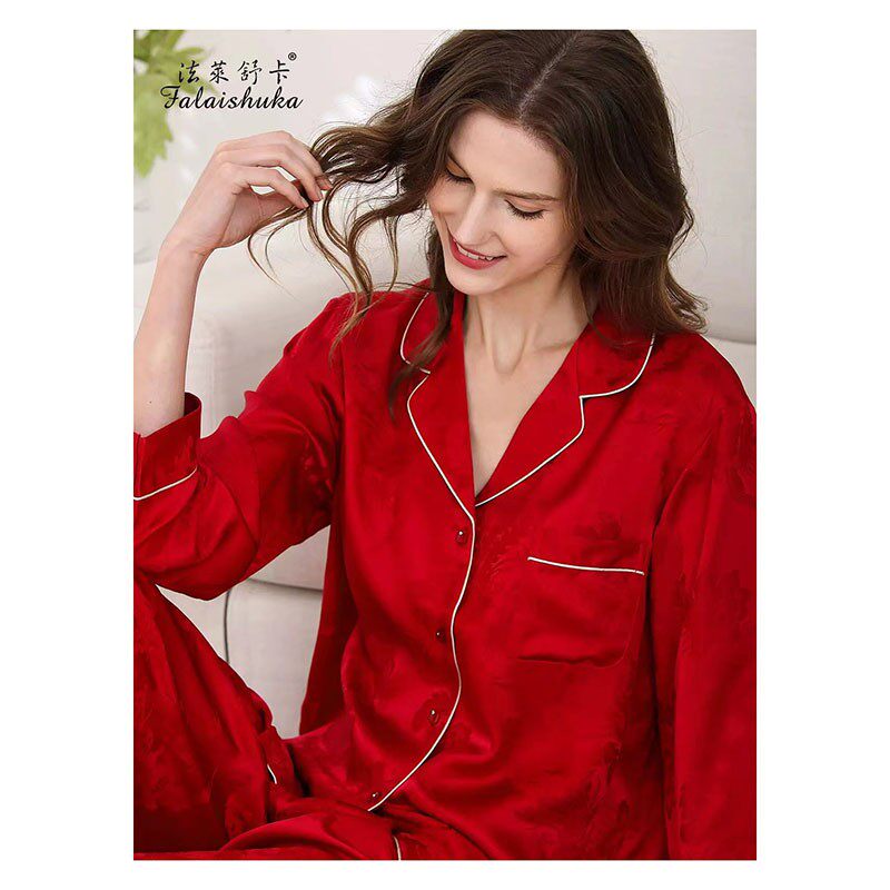 龙凤19姆米真丝睡衣女男本命年桑蚕丝红色龙年结婚情侣家居服套装