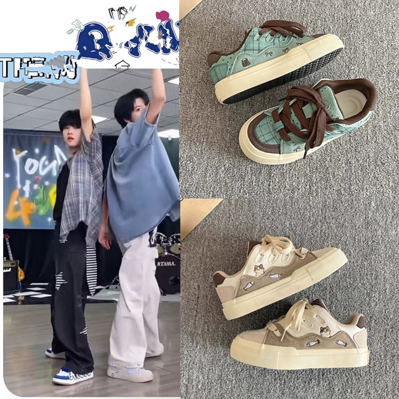 TF家族张桂源同款左奇函百搭板鞋2025新款小众厚底鞋卡通休闲鞋