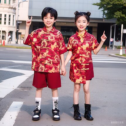 啦啦队儿童六一唐装幼儿园国潮男童演出服中国风喜庆班女童表演服