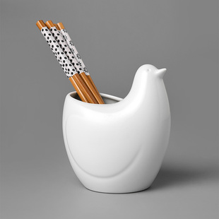 日本波佐见烧白山陶器小鸟bird陶瓷筷桶餐桌摆件筷子架书桌笔筒