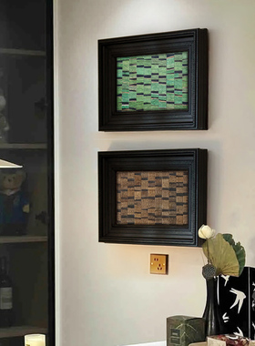 中古风入户正对门玄关装饰画高级感楼梯拐角绿色客厅挂画抽象壁画