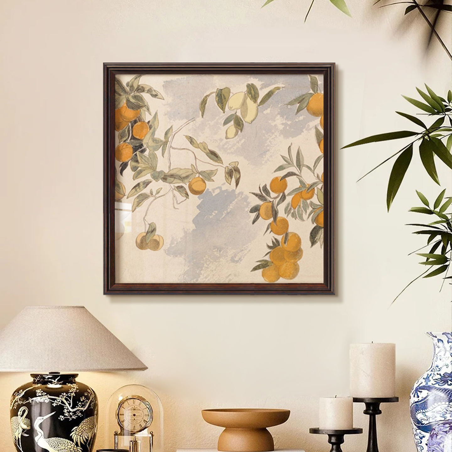 中古风玄关素描苹果树装饰画法式复古卧室大吉大利挂画高级感壁画图片