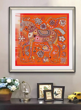 入户进门玄关丝巾装饰画美式客厅背景墙橙色艺术高级感抽象壁挂画