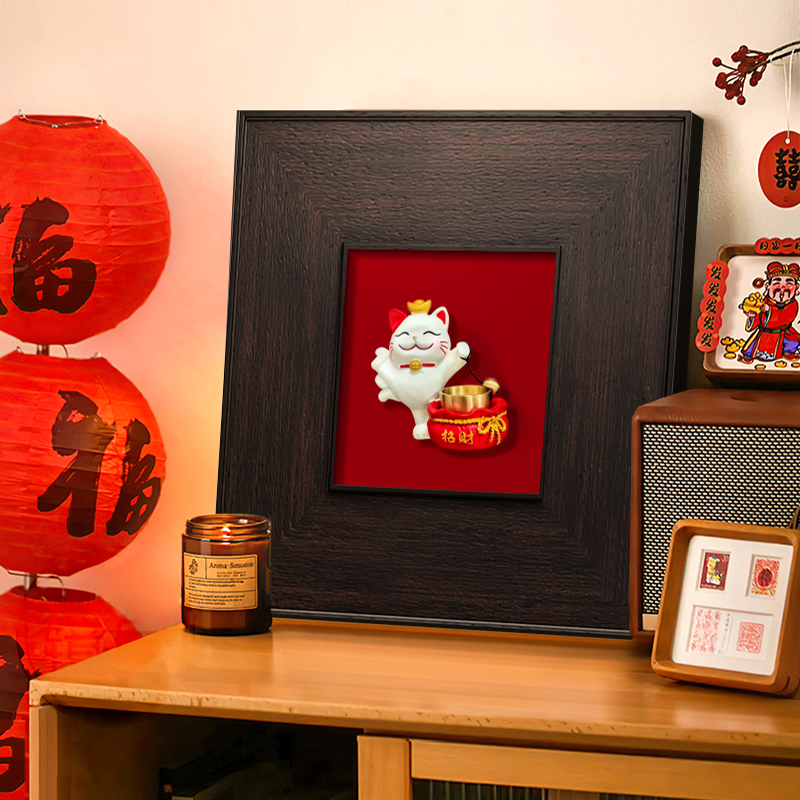 招财猫餐厅中古风玄关装饰画摆放
