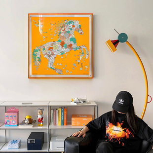 爱马仕橙色丝巾玄关装饰画亚克力客厅背景墙面抽象艺术挂画高级感