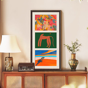 多巴胺抽象艺术挂画中古风客厅背景墙装饰画卧室玄关斗柜摆件壁画