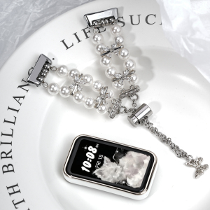 珍珠可调节适用小米手环6/7/8/9pro表带华为八九10fit3/4腕带串珠