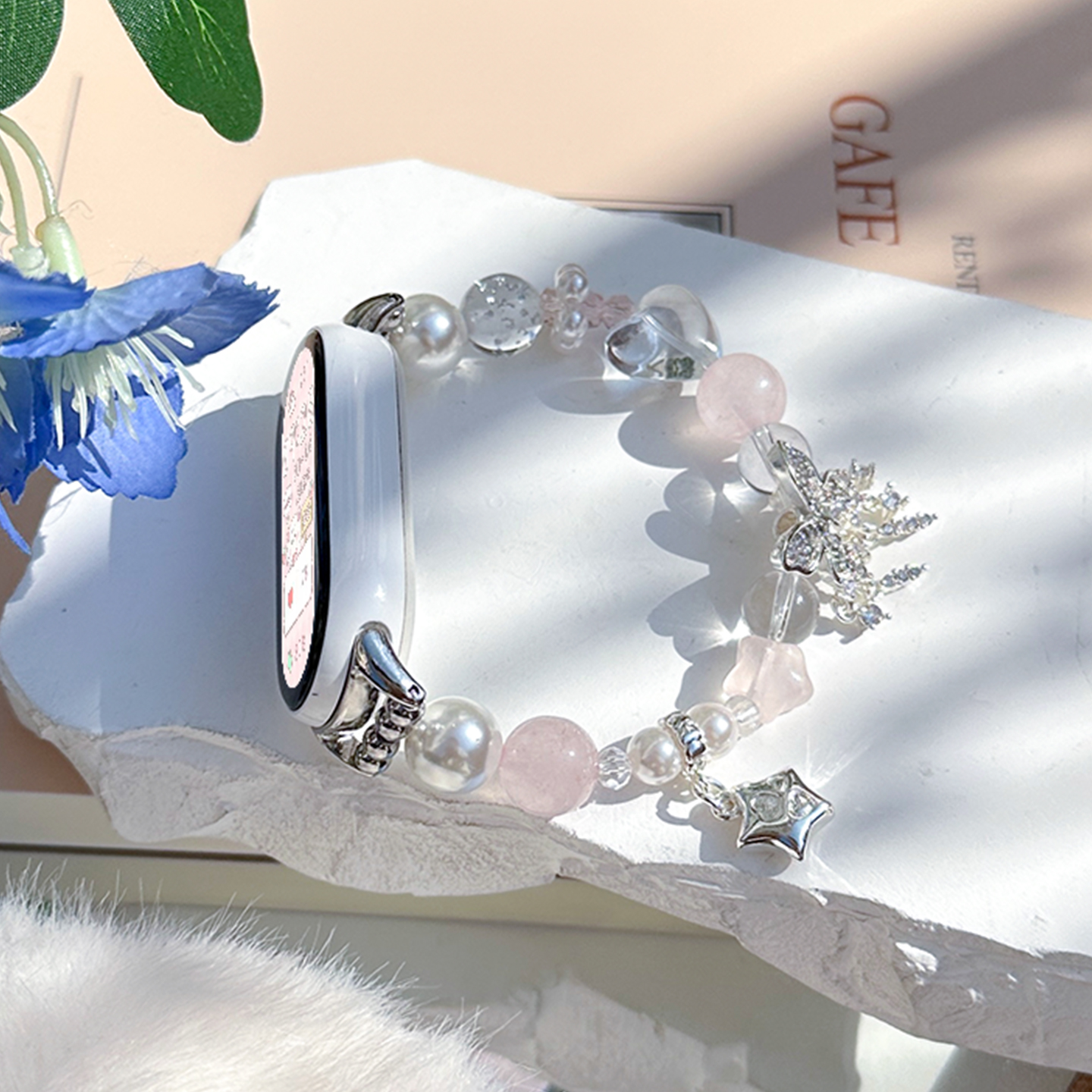 原创星蝶粉水晶适用小米手环10表带9pro手表8腕带7华为手环八九十