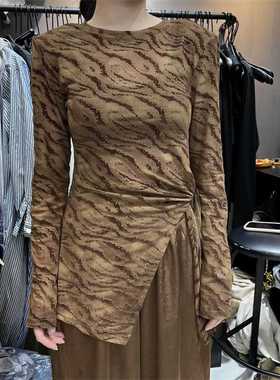 外贸折扣女装清仓特价早秋新款甜酷风网纱微透开叉百搭长袖T恤潮