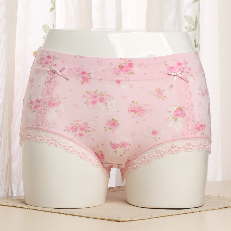 正品花仙子2513田园碎花烧花性感女士高腰平角内裤 蕾丝边女内裤