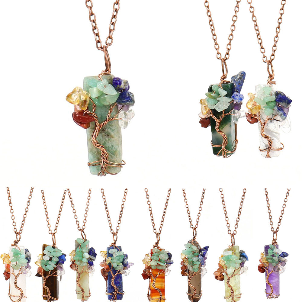 直播热卖天然石不规则水晶条紫晶生命树碎石吊坠项链