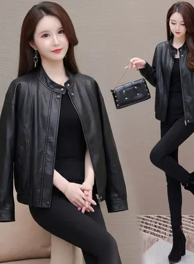 通勤风短款修身显瘦皮衣女