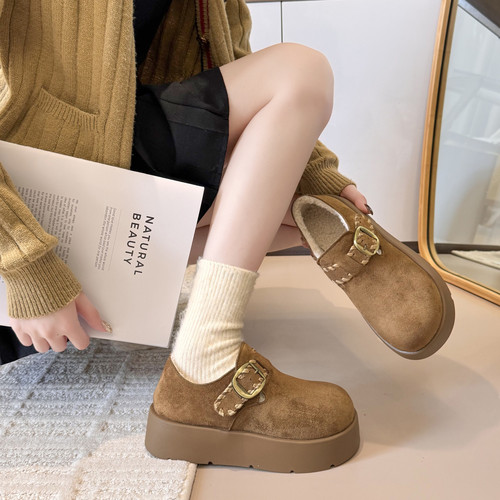 加绒保暖厚底勃肯鞋女2025新款秋冬季加棉女鞋子一脚蹬松糕底棉鞋