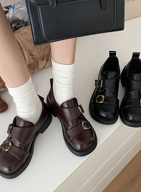 法式粗跟厚底乐福单鞋女2025年春秋季新款时尚英伦风配裙子小皮鞋