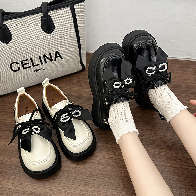 小众蝴蝶结厚底小皮鞋女2025年秋冬新款百搭英伦风配裙子甜酷单鞋,女鞋,深口单鞋,淘宝优惠券,粉丝福利购,淘宝优惠卷