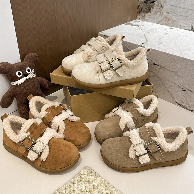 复古圆头全包毛毛勃肯鞋女款2025新款冬季加绒雪地靴外穿乐福棉鞋