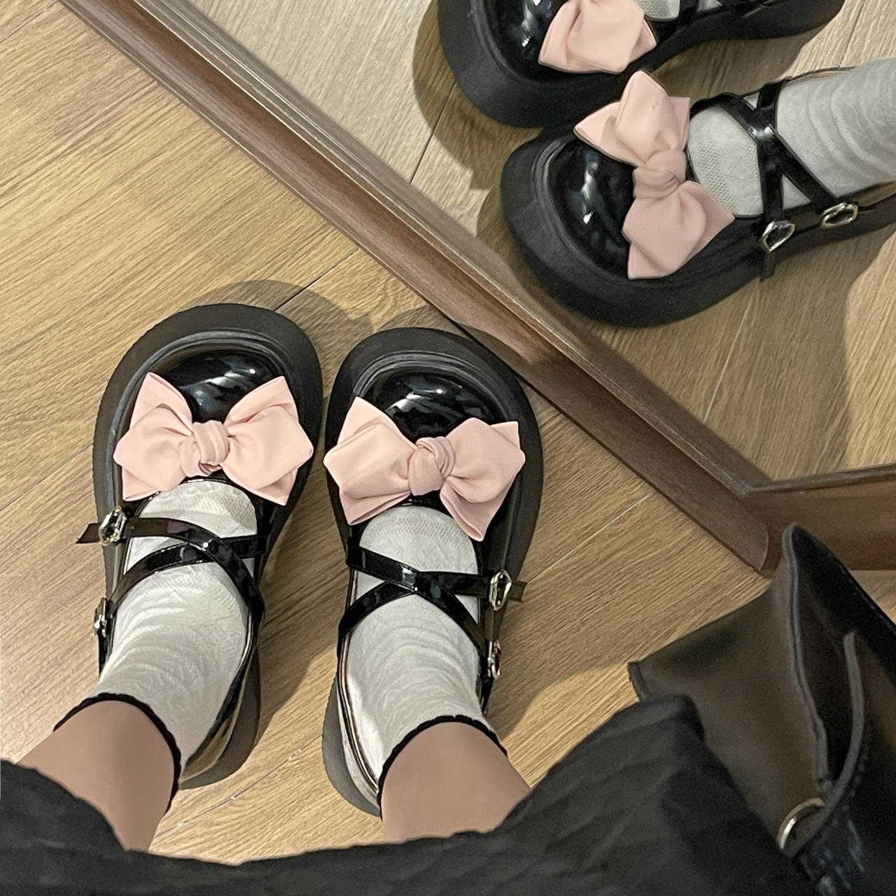 圆头可爱蝴蝶结玛丽珍小皮鞋女2025夏季洛丽塔厚底增高jk制服单鞋